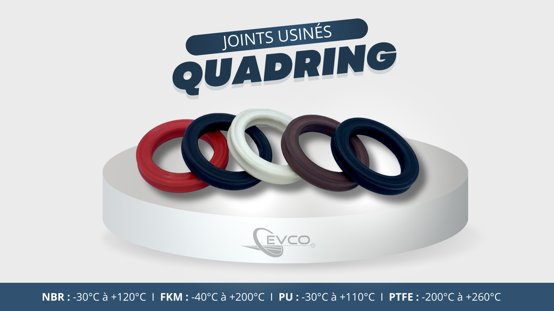 Les joints Quadring en toutes dimensions et matériaux chez EVCO